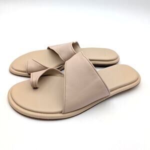 Vince Lukas Slide Thong Sandals Women's Birch Sand Beige Leather Sz US7.5M EU38